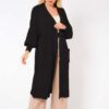 Cardigan tricotat lung cu buzunare negru