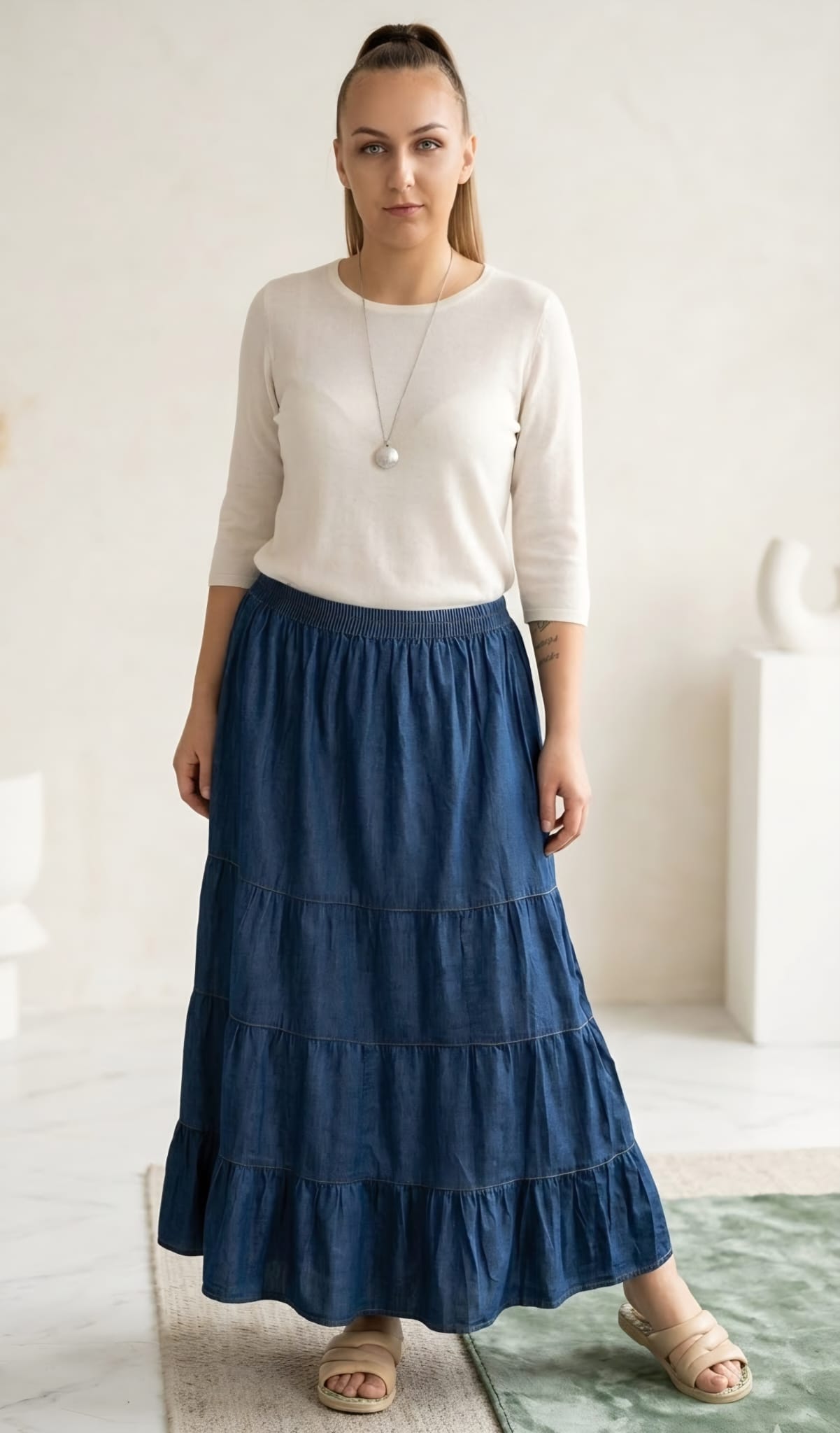 Fusta marime mare denim cu volane