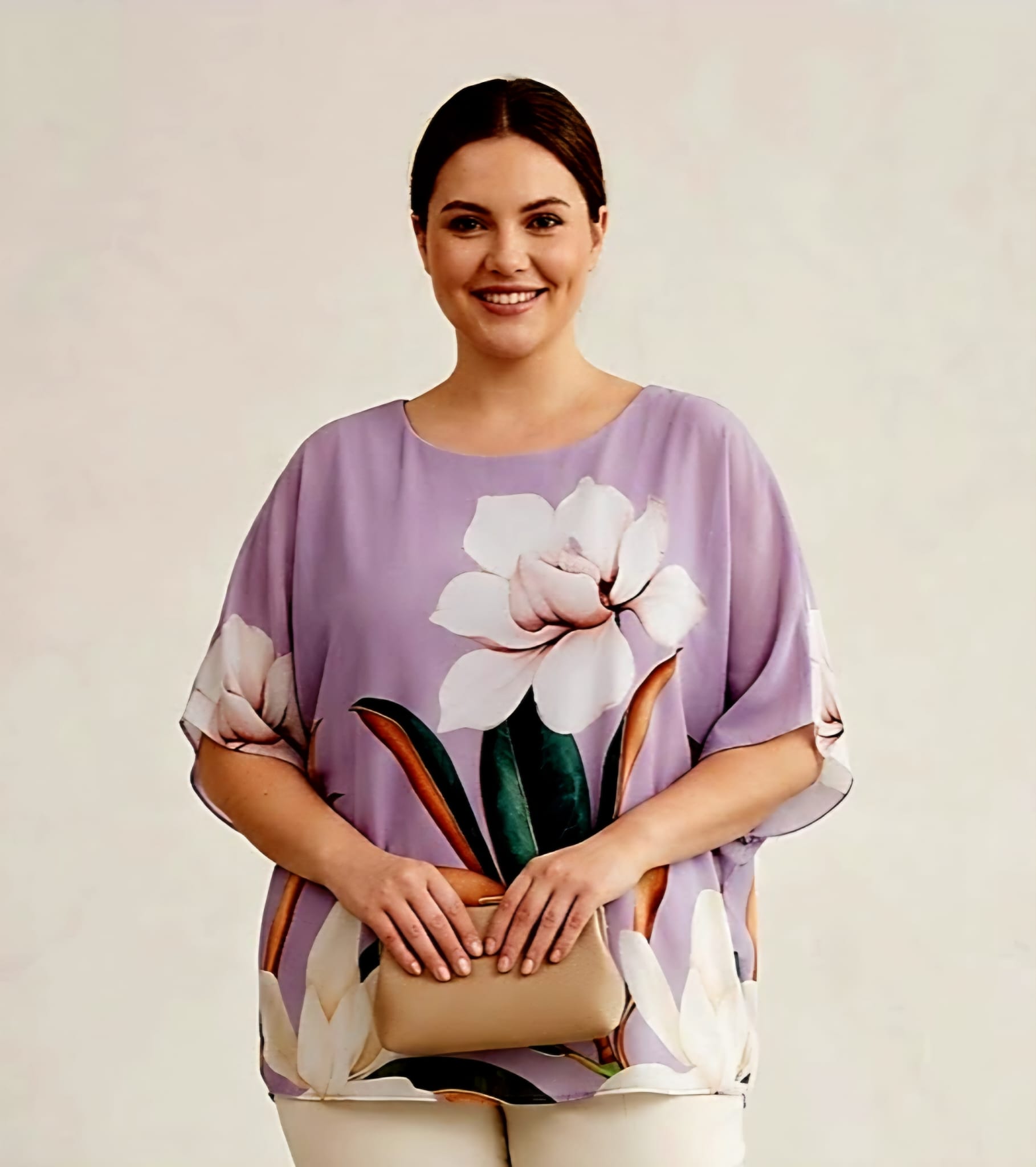 Bluza mov eleganta oversize cu nuferi