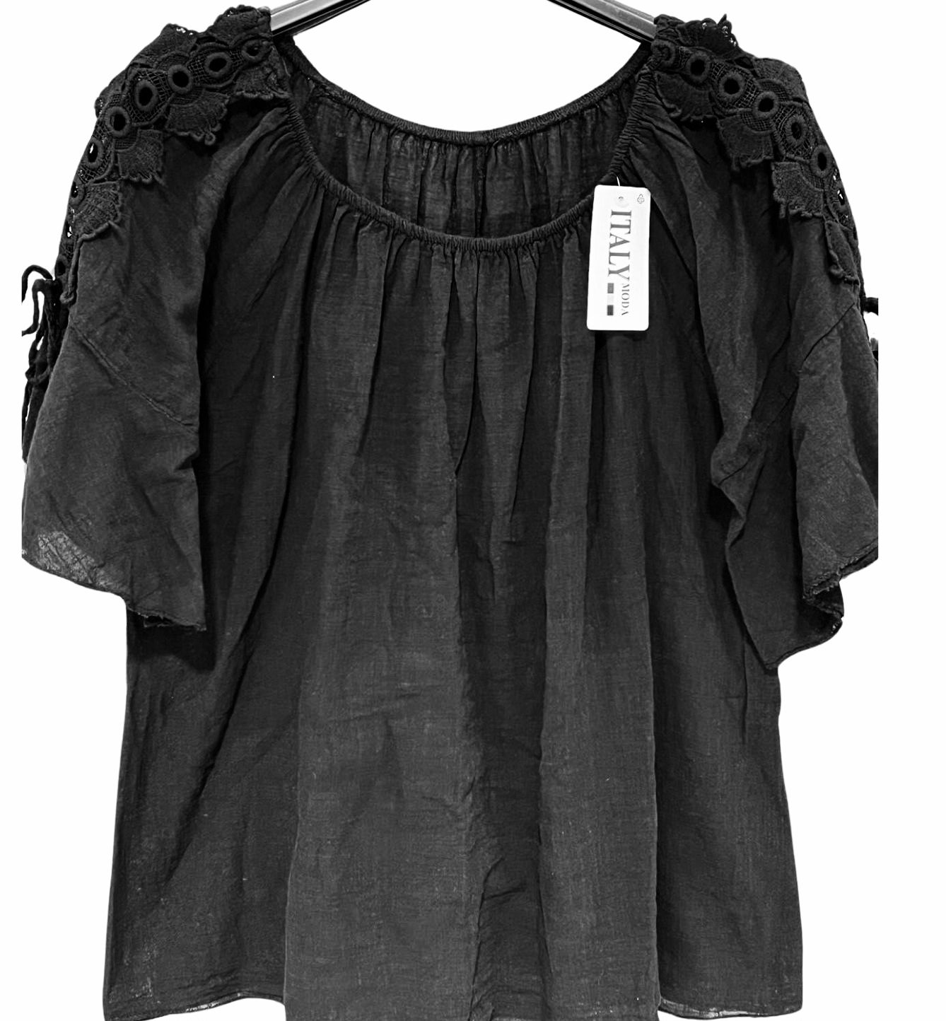 Bluza bumbac panzat oversize dantelata negru