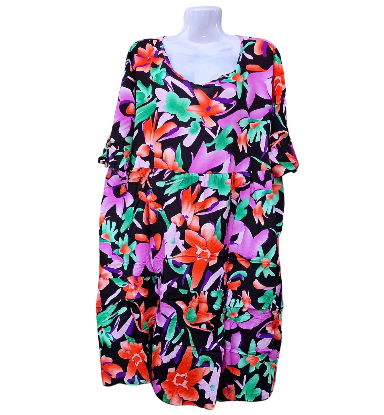 Rochie midi inflorata cu volane turcuaz