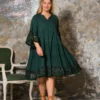 Rochie eleganta cu dantela si nasturi verde