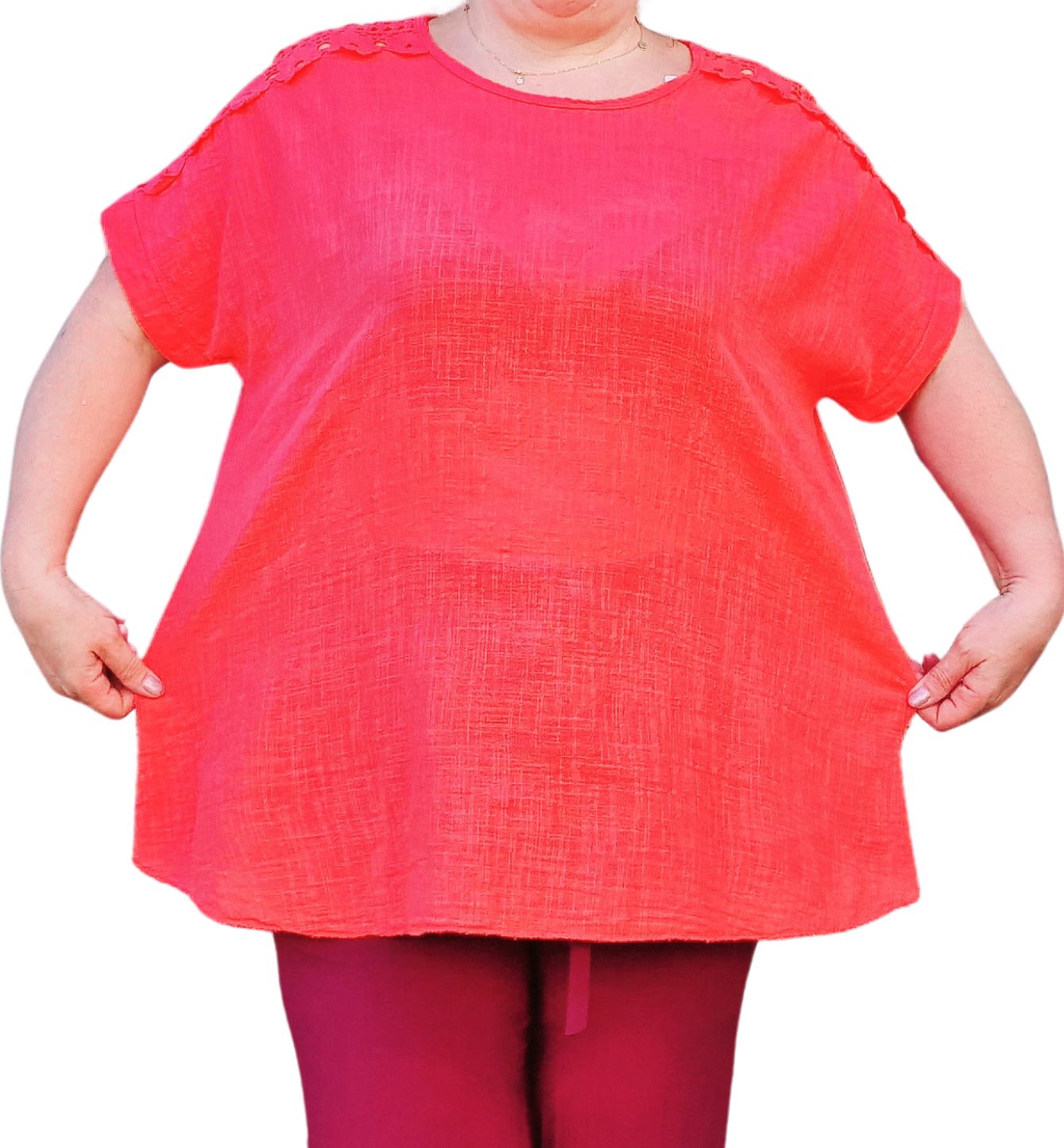 Bluza racoroasa oversize in dantelata corai