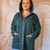 Hanorac marime mare cu buzunare verde petrol