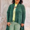 Cardigan oversize catifea raiata groasa verde