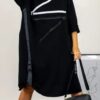 Rochie casual negru oversized cu fermoare