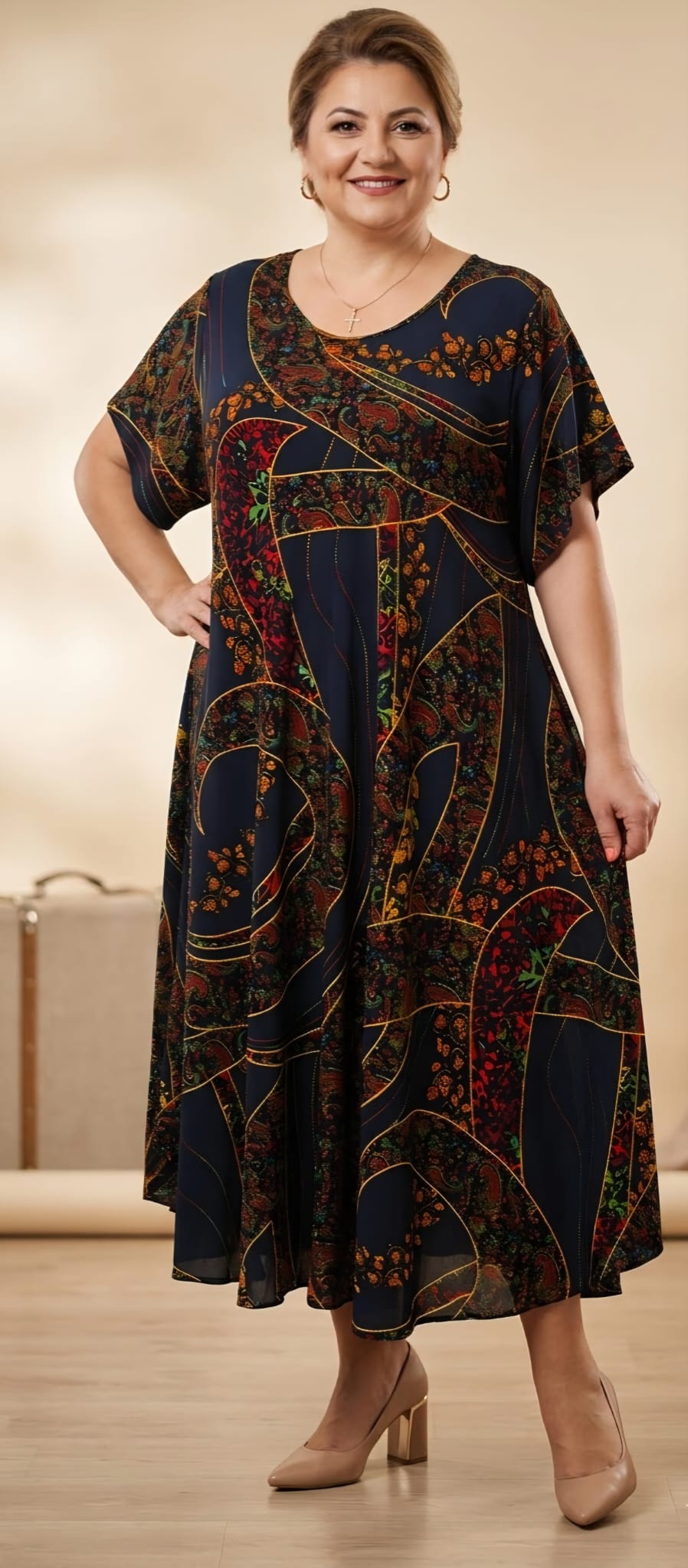 Rochie marime mare neagra model arabesc