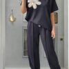 Compleu oversize aplicatie florala negru Negru