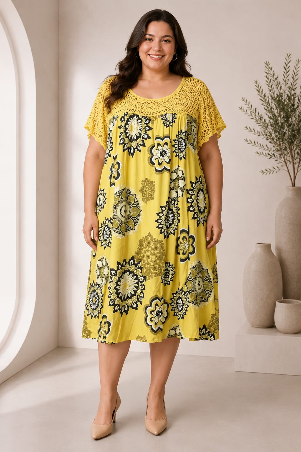Rochie plaja marime mare vaporoasa galben