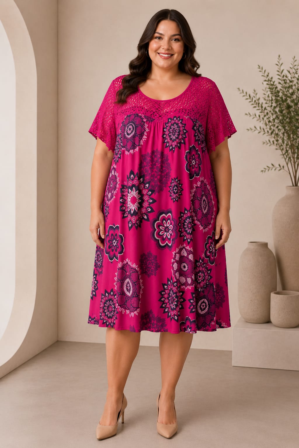Rochie plaja marime mare vaporoasa fucsia