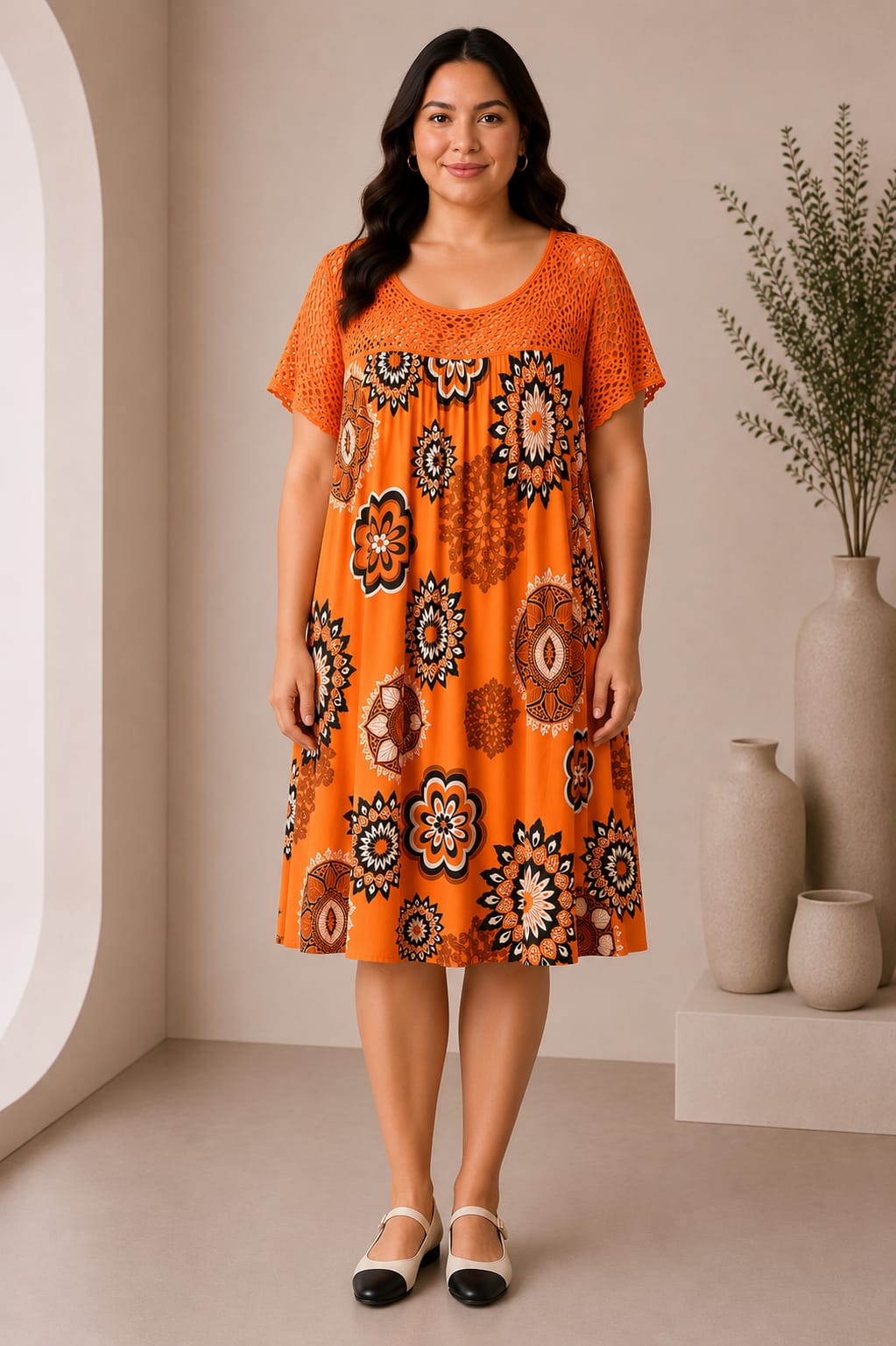 Rochie plaja marime mare vaporoasa portocaliu