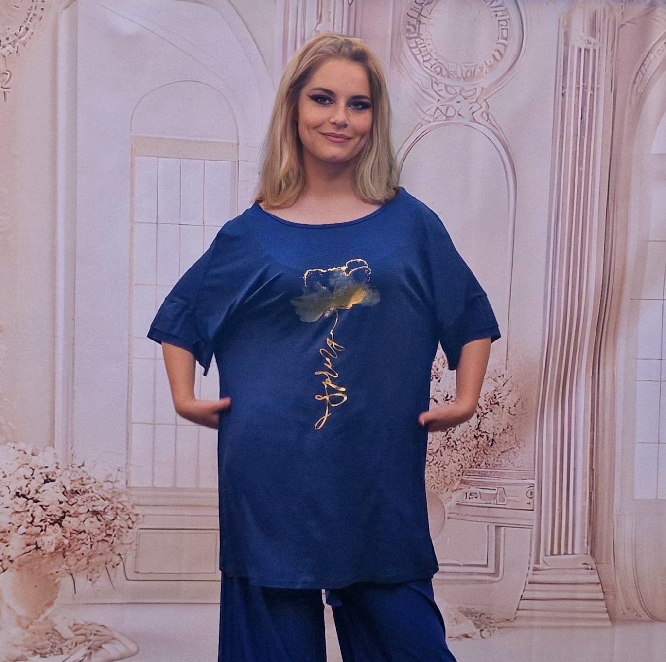 Tricou marime mare bust 130cm Bleumarin