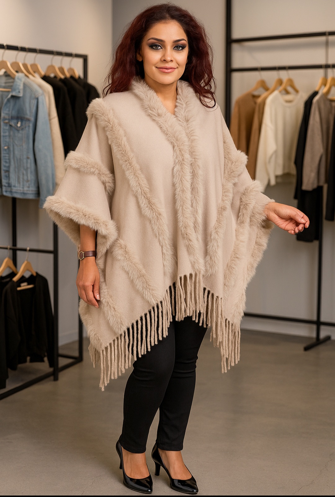 Poncho elegant supradimensional bust 180cm bej Poncho elegant supradimensional bust 180cm bej