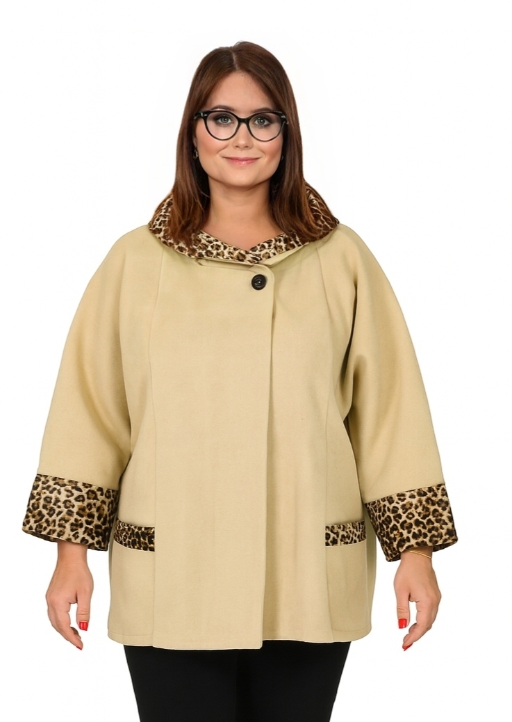 Palton mărimi mari bej lejer Leopard