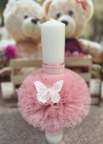 Lumanare botez fluture eleganta roz pudra