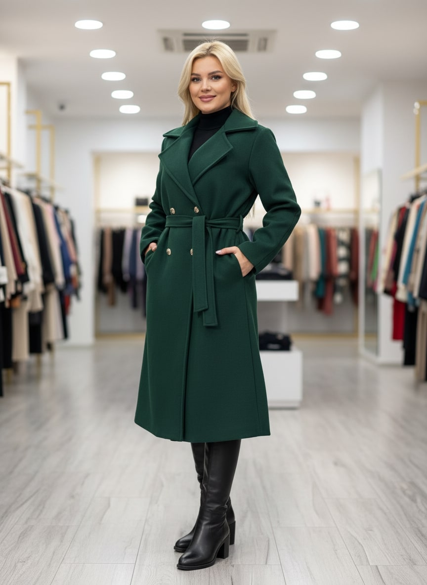 Palton damă mărimi mari elegant verde