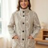 Jacheta dama calduroasa gri imprimeu alb