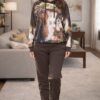 Trening dama modern imprimeu abstract maro