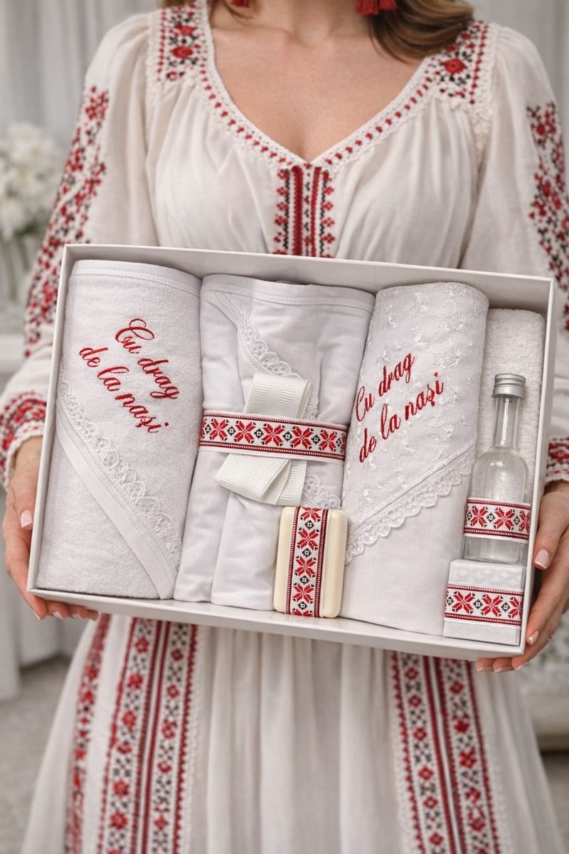 Trusou botez elegant motive traditionale rosu