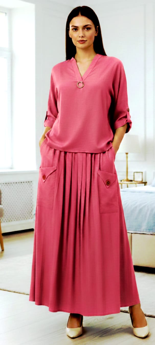 Compleu elegant damă fustă lungă fucsia