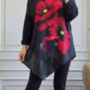 Bluza dama asimetrica imprimeu maci rosii