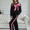 Trening damă elegant negru cu fundă