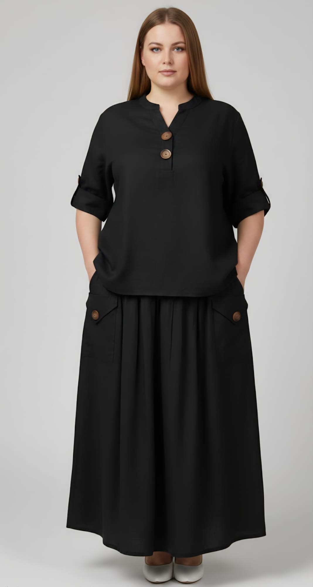 Compleu elegant damă fustă lungă negru