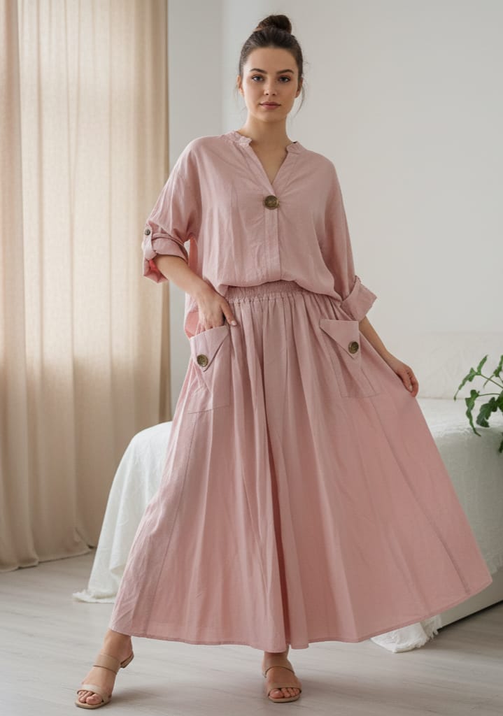 Compleu elegant damă fustă lungă roz