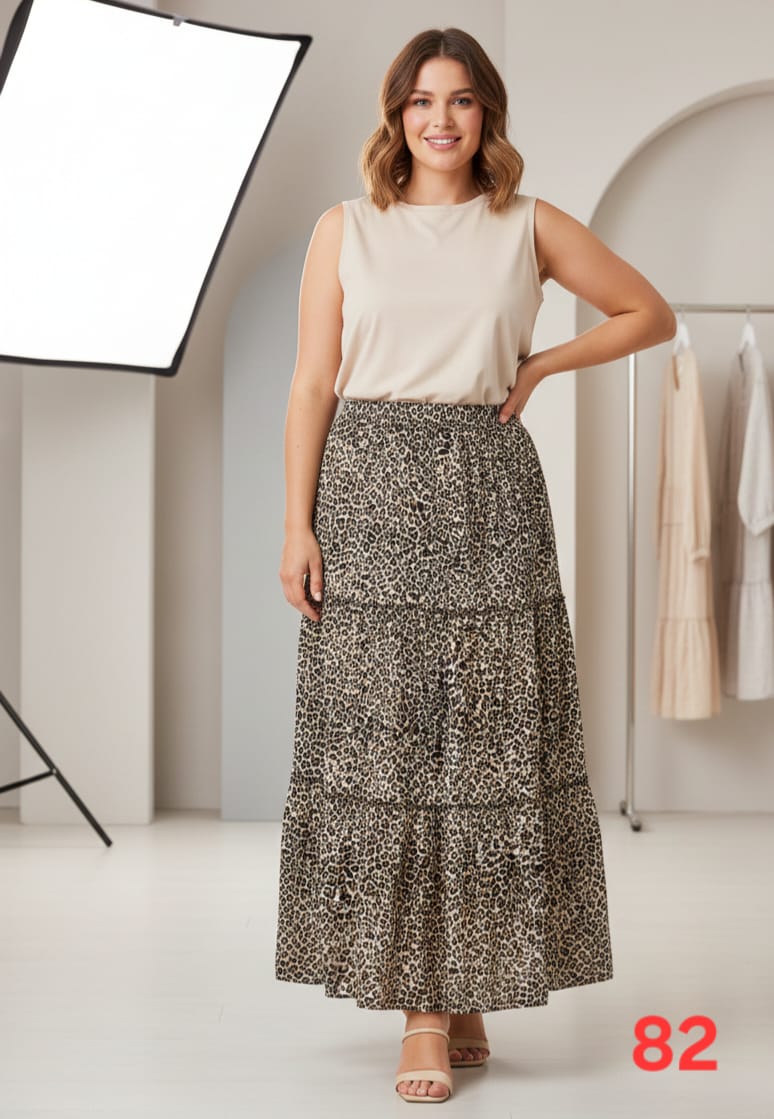 Fusta bumbac leopard alb negru deschis