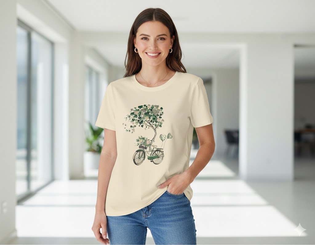 Tricou dama bumbac crem 1+1cadou bike