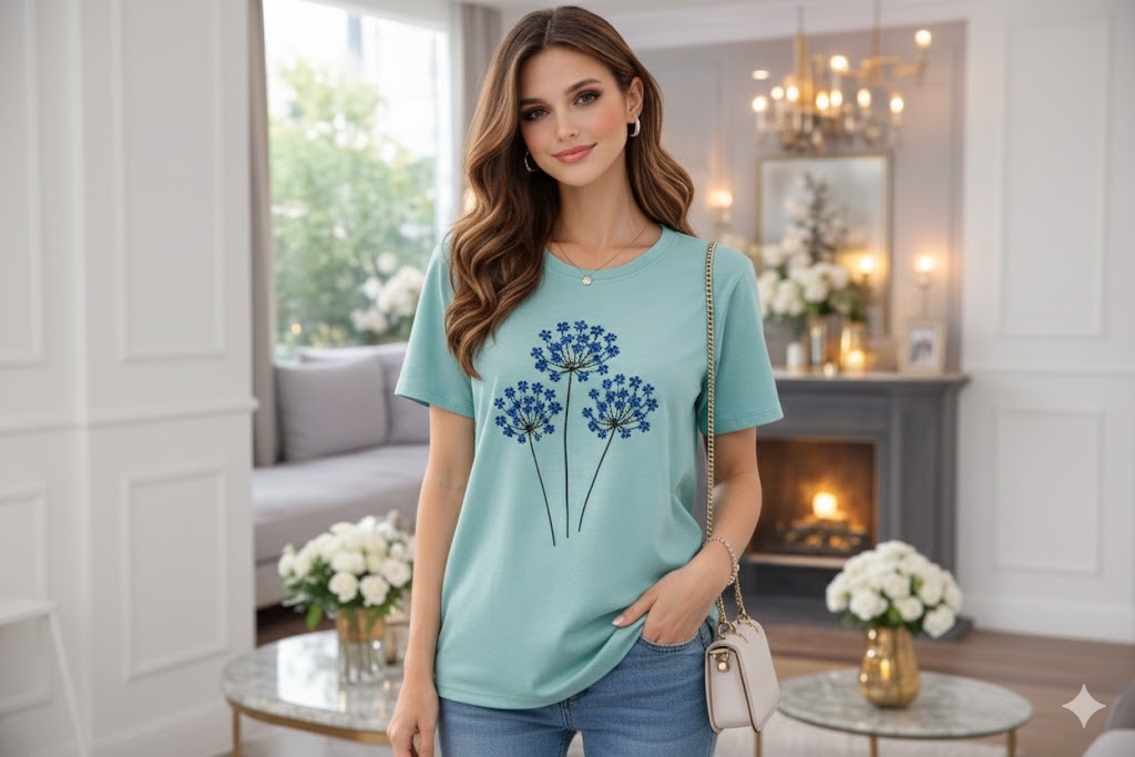 Tricou dama bumbac verde 1+1cadou albastrele