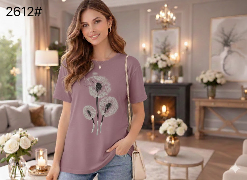 Tricou dama bumbac mov 1+1cadou papadie