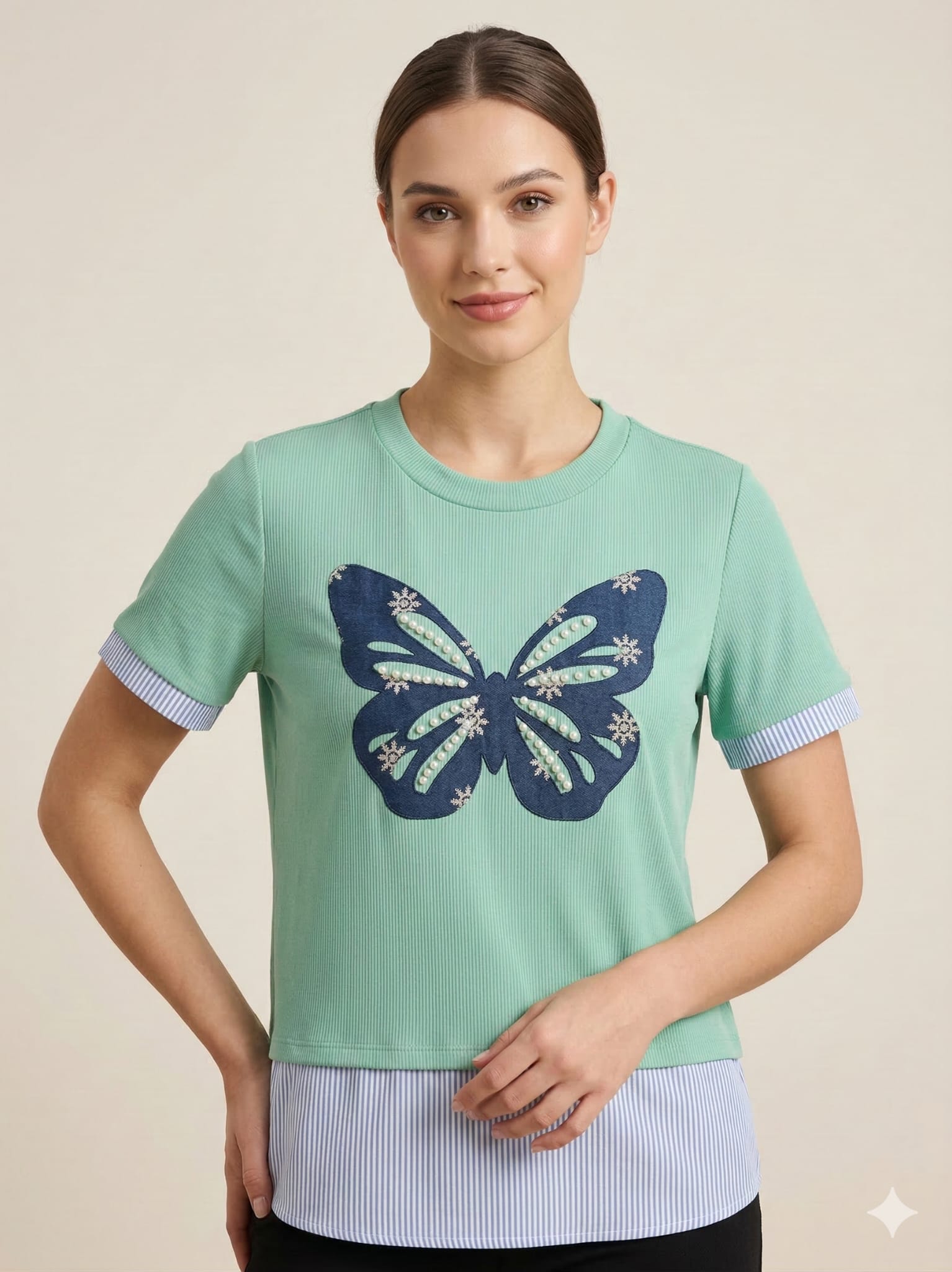 Tricou dama lejer model fluture verde