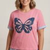 Tricou dama lejer model fluture roz