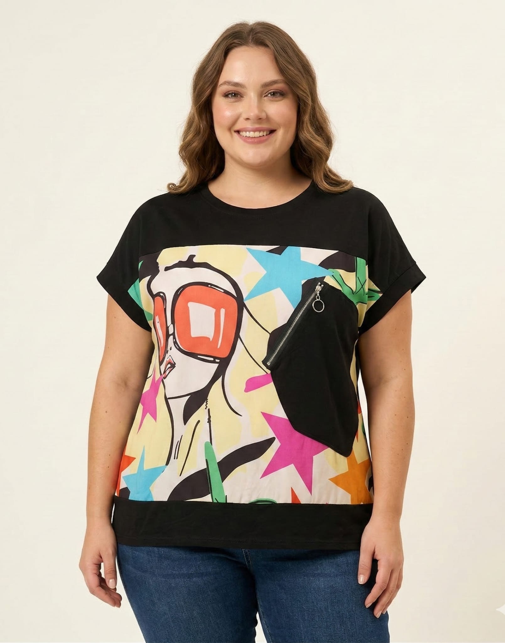 Tricou supradimensional dama negru imprimeu abstract