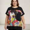 Tricou supradimensional dama negru imprimeu women