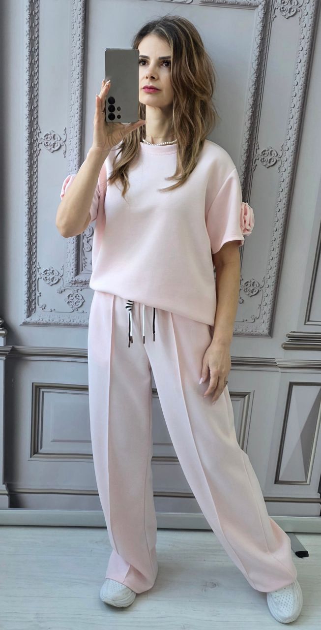 Compleu dama maneca scurta roz pudra