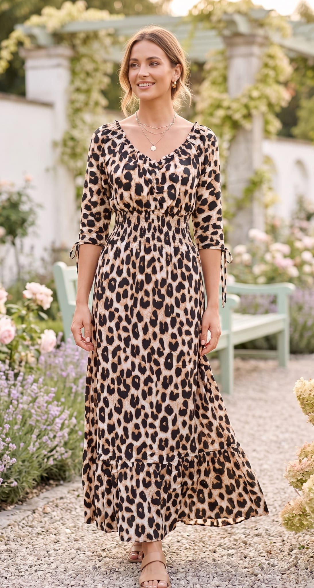 Rochita lunga 1+1cadou imprimeu leopard deschis