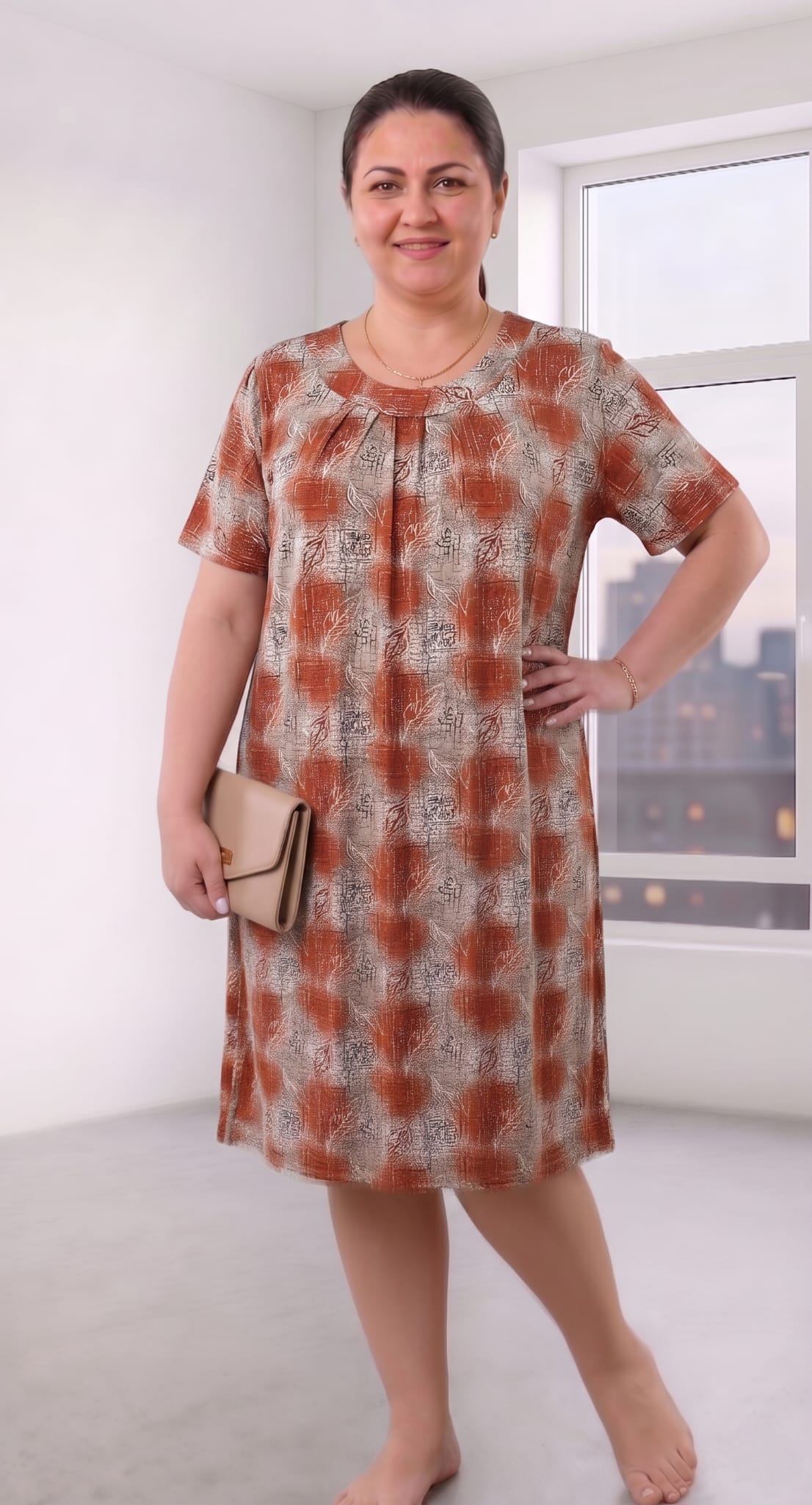 Rochie XXL damă caramiziu elegantă 1+1