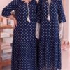 Rochie lunga cu buline bleumarin largă