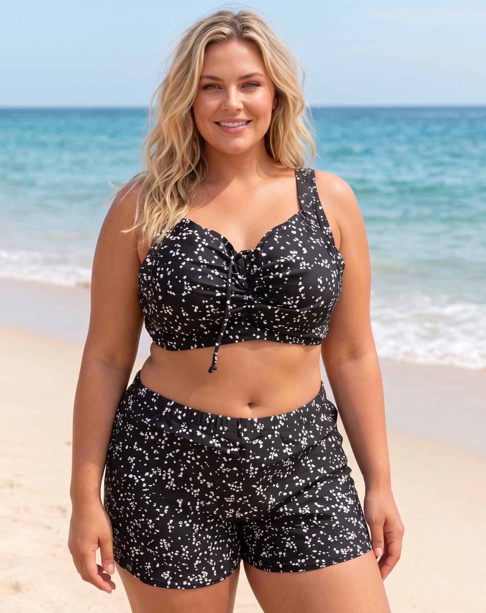 Costum baie dama ascunde burta pantaloni scurti