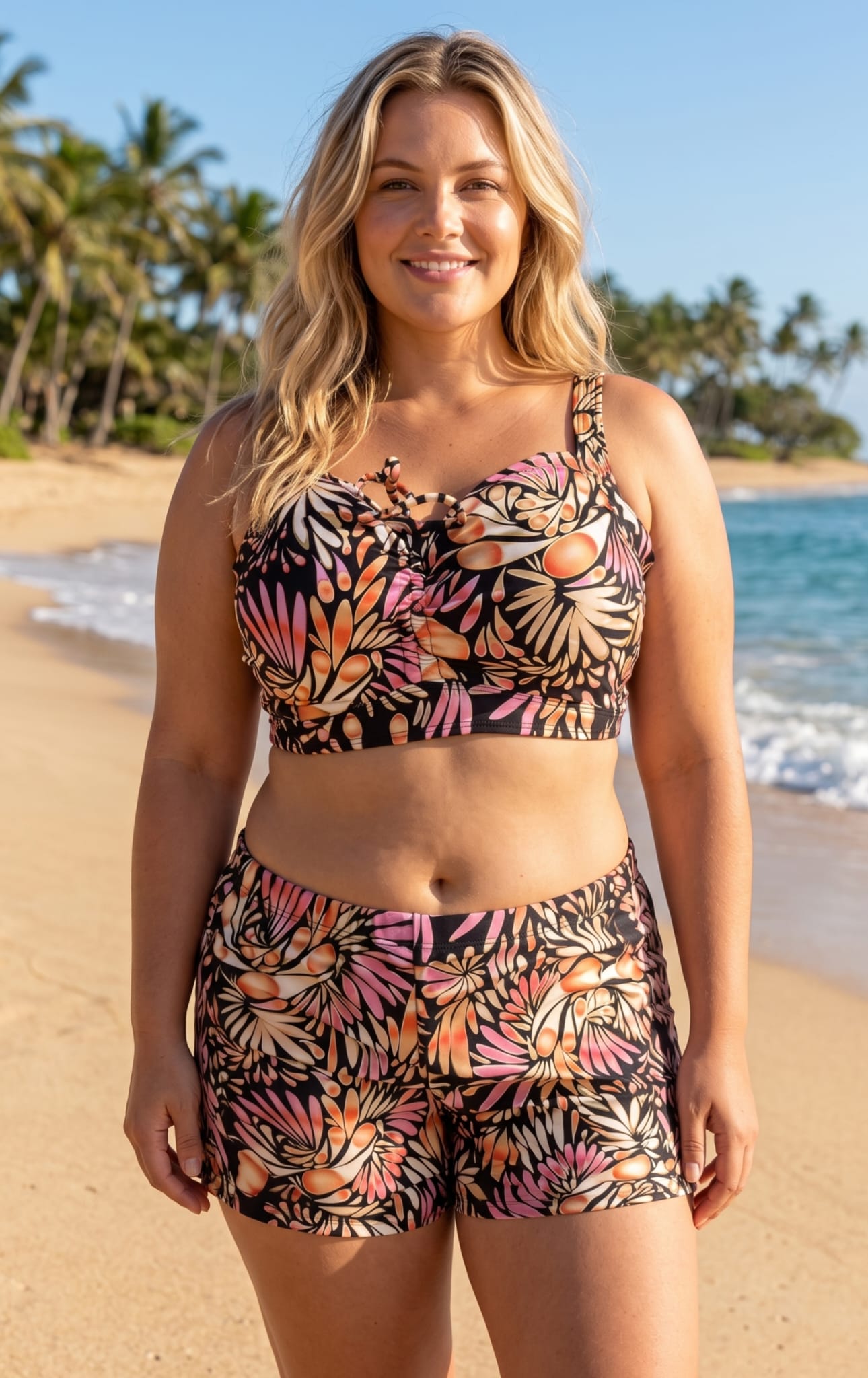 Costum baie doua piese pantaloni scurti plusize