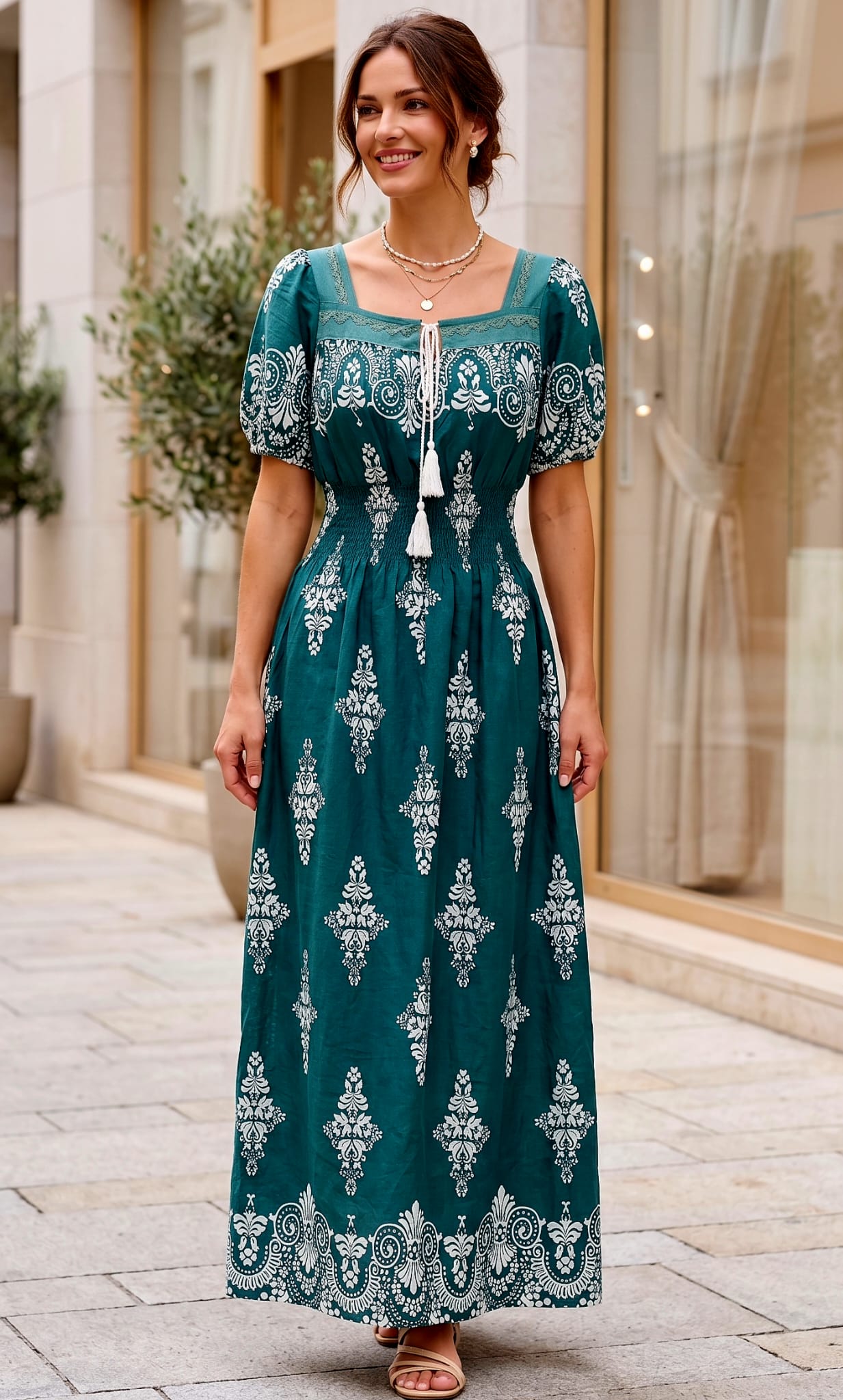 Rochita lunga 1+1cadou imprimeu arabesc verde