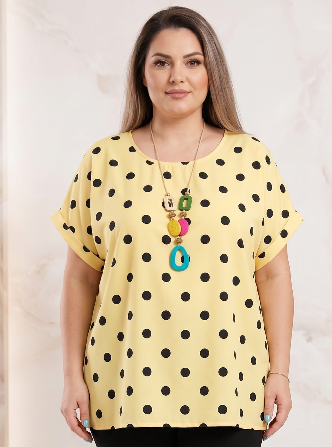 Tricou modern dama cu buline galbena