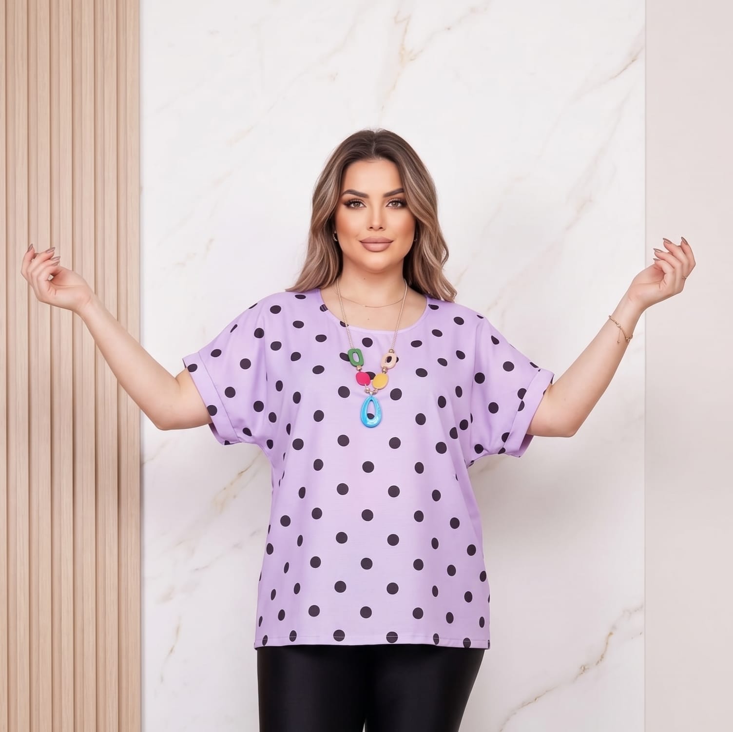 Tricou modern dama cu buline mov