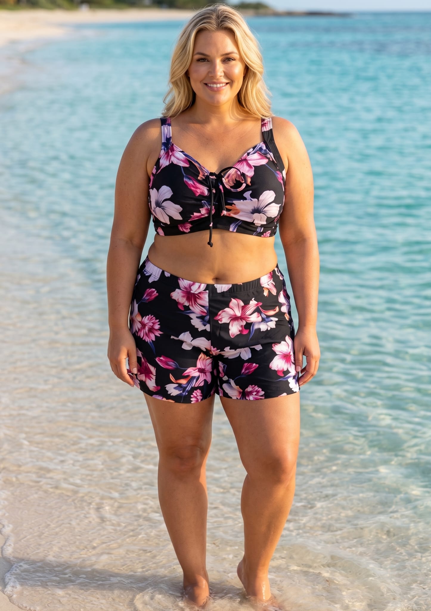 Costum baie dama marimi mari floral