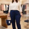 Pantaloni comozi damă 1+1gratis buline bleumarin