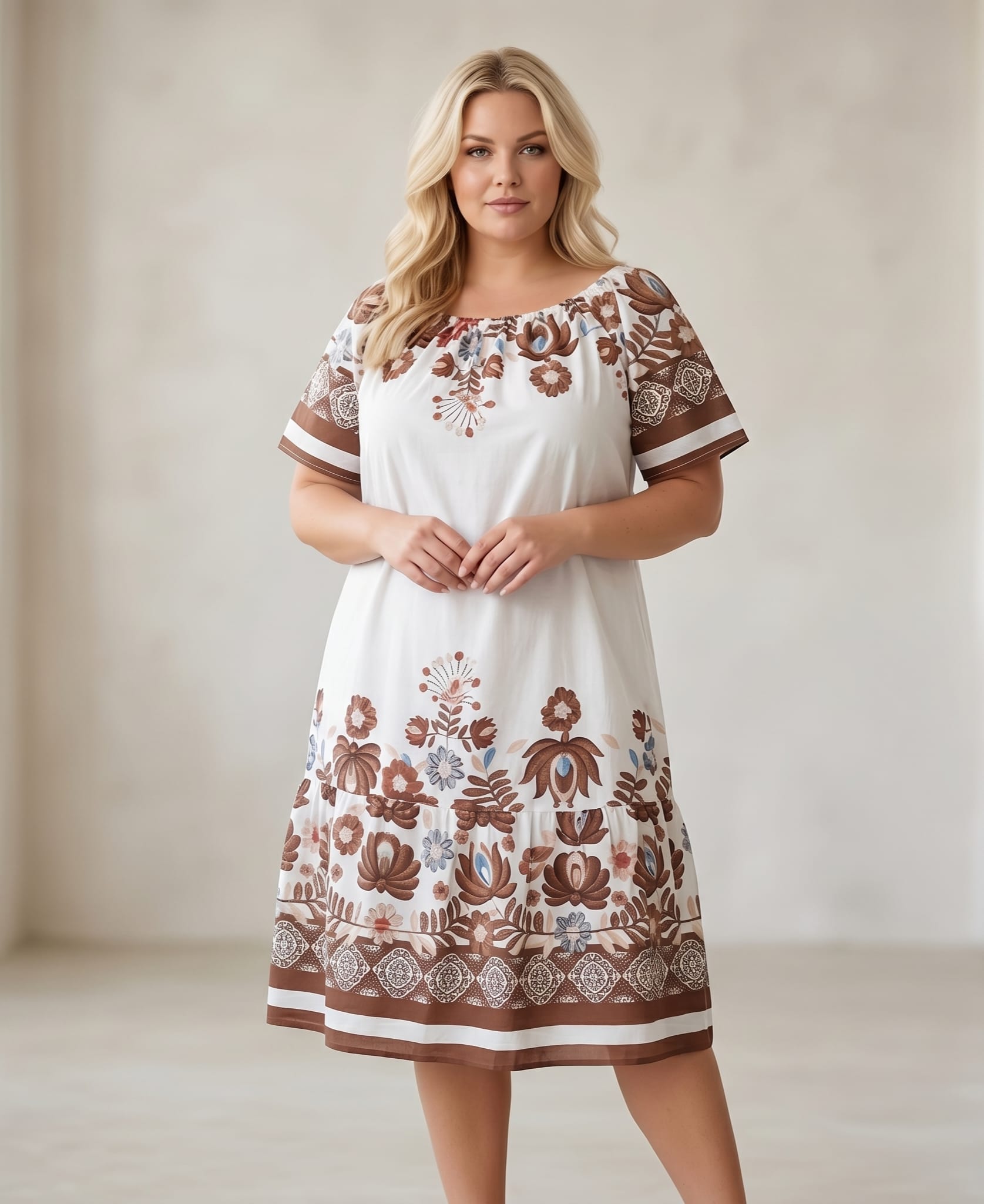 Rochie damă mărimi mari maro 1+1cadou