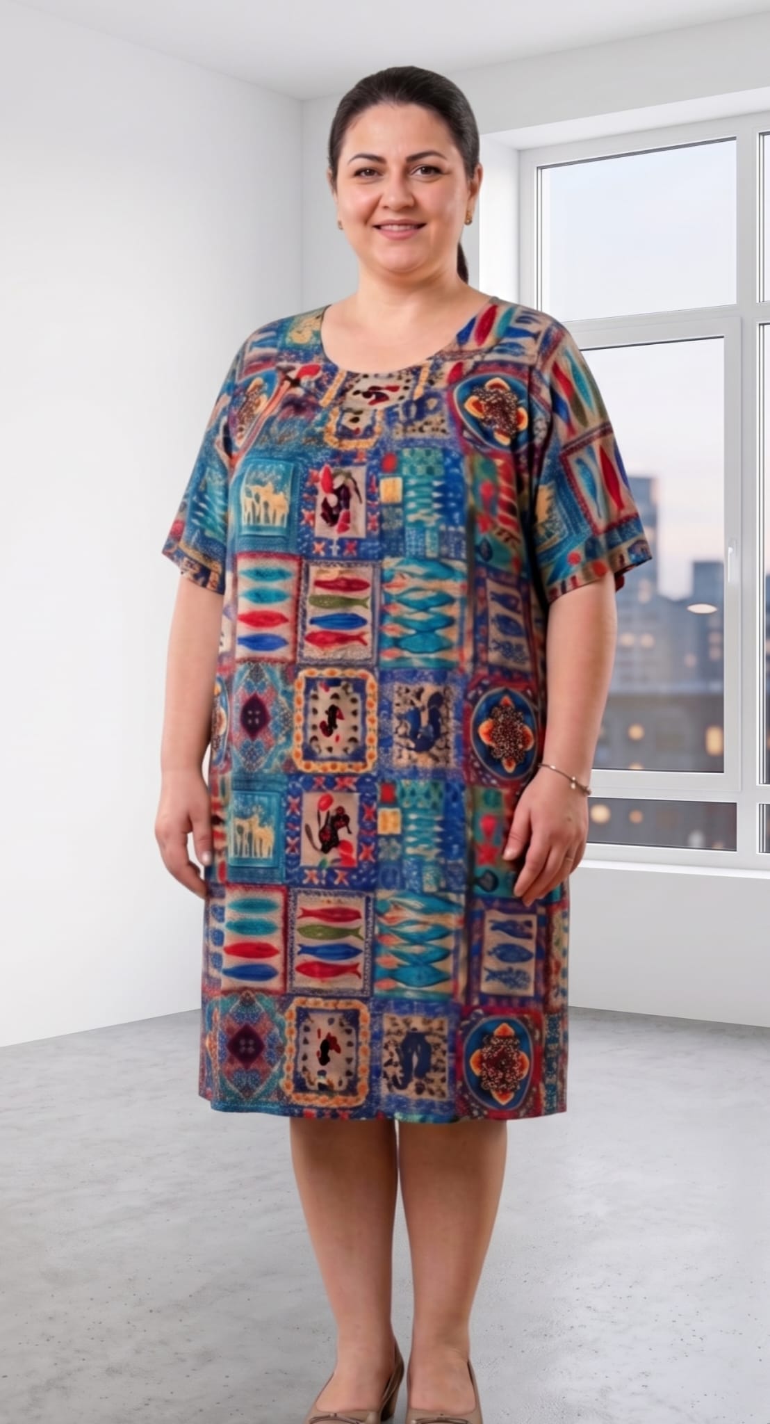 Rochie XXL damă multicolor elegantă 1+1