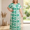 Rochie vaporoasa verde cu pietricele decorative